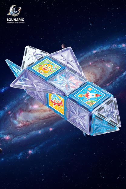 LOUNARİX™  Uzay Temalı Boyanabilir Manyetik Yapı Blokları- Yaratıcılığı Geliştiren 58 Parça Set