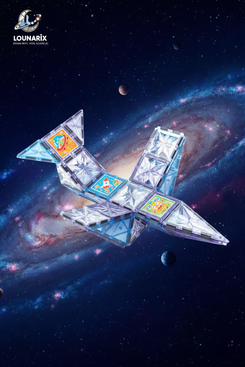 LOUNARİX™  Uzay Temalı Boyanabilir Manyetik Yapı Blokları- Yaratıcılığı Geliştiren 58 Parça Set