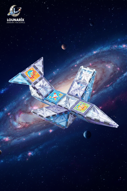 LOUNARİX™  Uzay Temalı Boyanabilir Manyetik Yapı Blokları- Yaratıcılığı Geliştiren 58 Parça Set