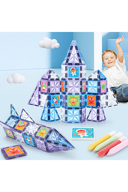 LUNARIX™  Uzay Temalı Boyanabilir Manyetik Yapı Blokları- Yaratıcılığı Geliştiren 58 Parça Set