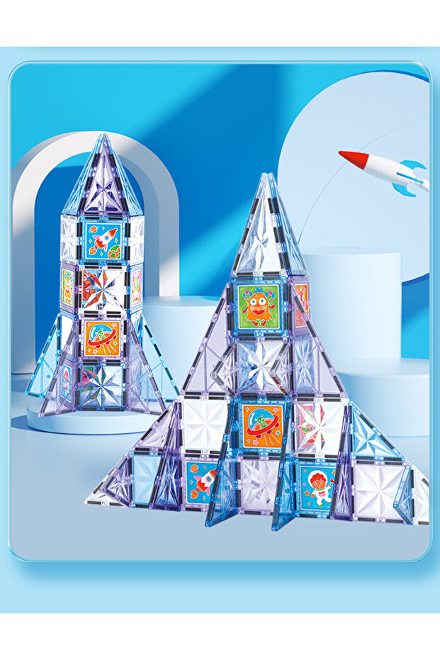 LUNARIX™  Uzay Temalı Boyanabilir Manyetik Yapı Blokları- Yaratıcılığı Geliştiren 58 Parça Set