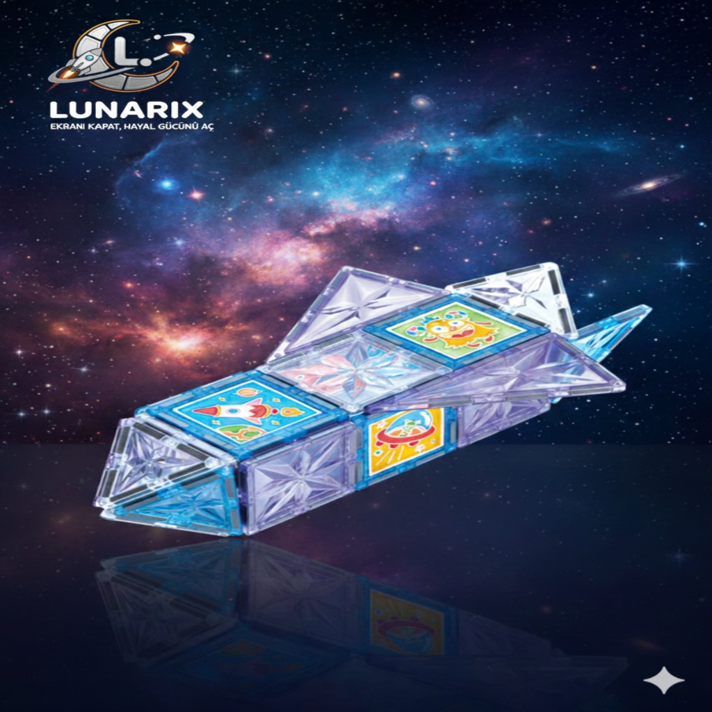 LUNARIX™  Uzay Temalı Boyanabilir Manyetik Yapı Blokları- Yaratıcılığı Geliştiren 58 Parça Set