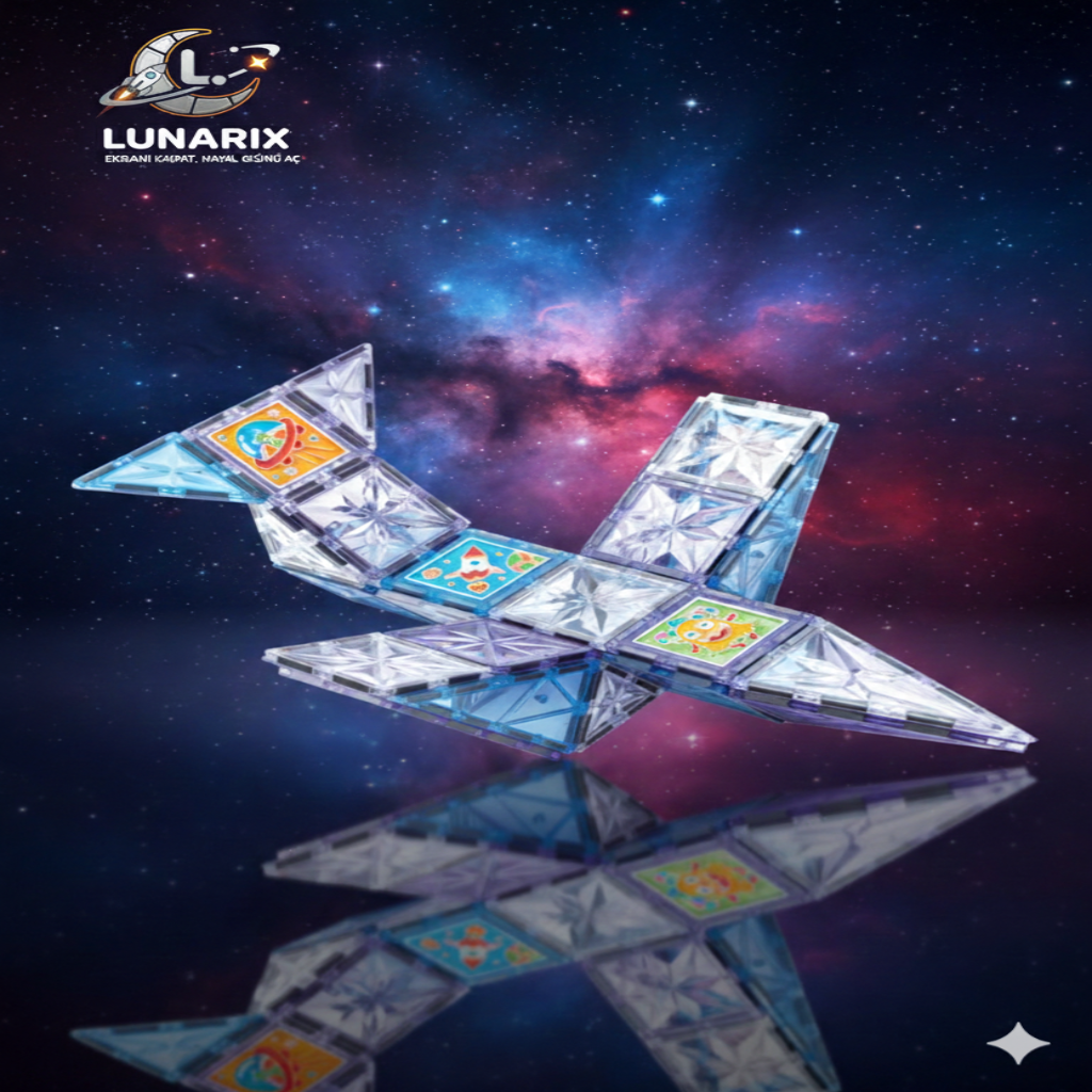 LUNARIX™  Uzay Temalı Boyanabilir Manyetik Yapı Blokları- Yaratıcılığı Geliştiren 58 Parça Set