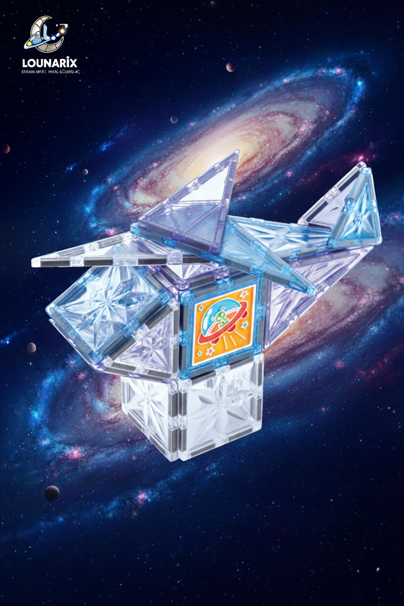 LOUNARİX™  Uzay Temalı Boyanabilir Manyetik Yapı Blokları- Yaratıcılığı Geliştiren 58 Parça Set