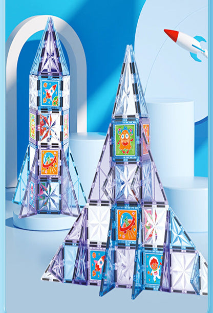 LOUNARİX™  Uzay Temalı Boyanabilir Manyetik Yapı Blokları- Yaratıcılığı Geliştiren 58 Parça Set