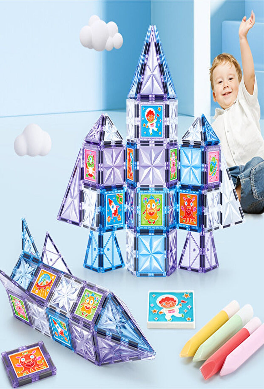 LOUNARİX™  Uzay Temalı Boyanabilir Manyetik Yapı Blokları- Yaratıcılığı Geliştiren 58 Parça Set