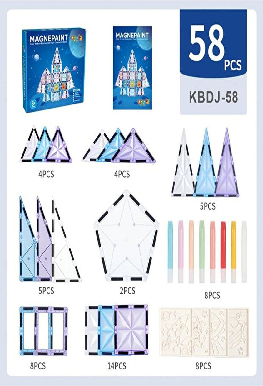 LOUNARİX™  Uzay Temalı Boyanabilir Manyetik Yapı Blokları- Yaratıcılığı Geliştiren 58 Parça Set